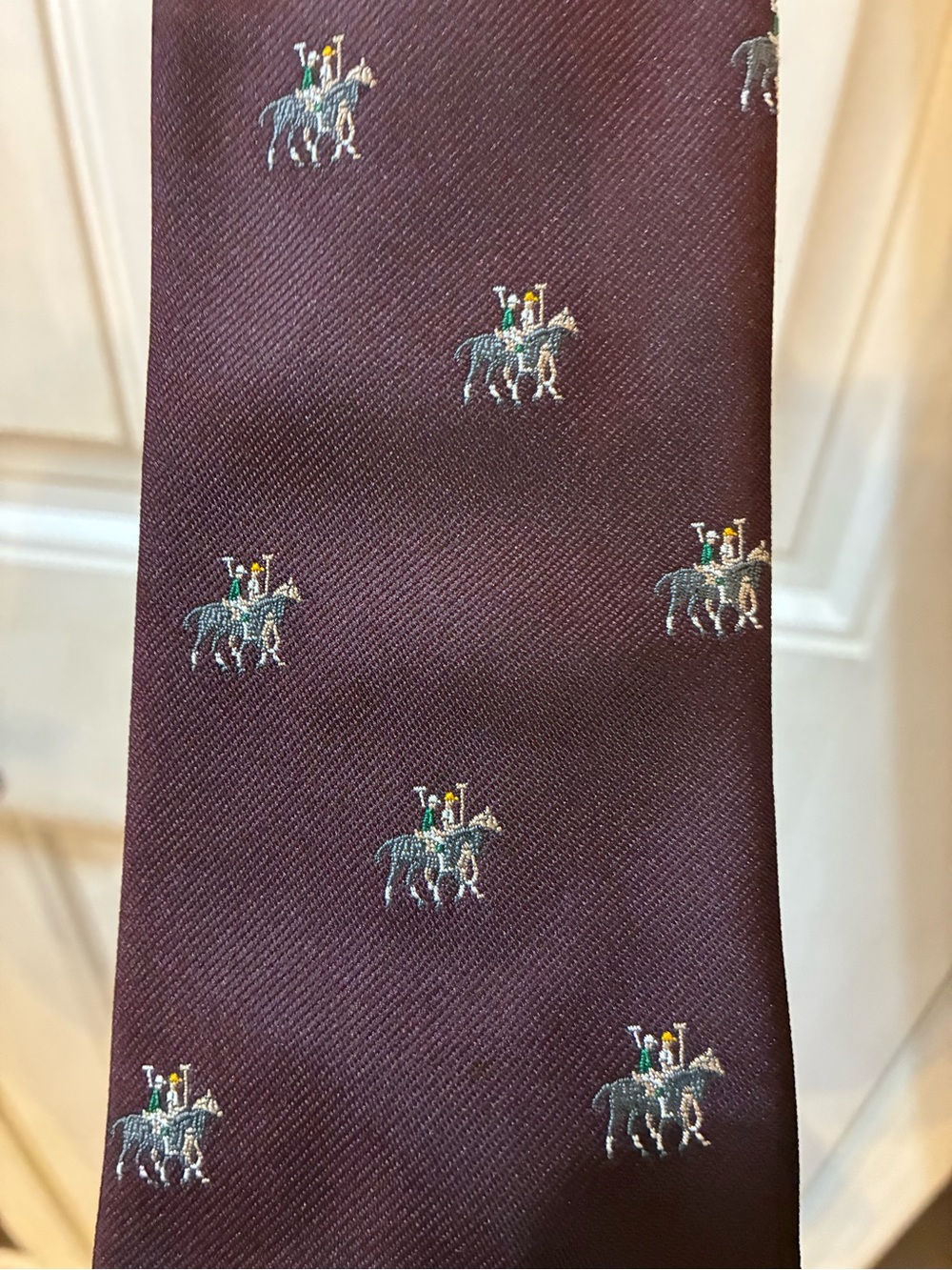 Rooster Burgundy Silk Tie with Equestrian Rider Motif